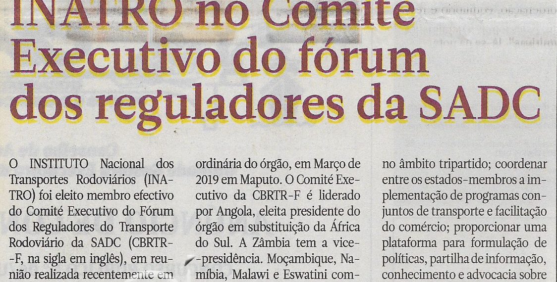 INATRO no Comité Executivo do fórum dos reguladores da SADC – 31 de Março de 2022