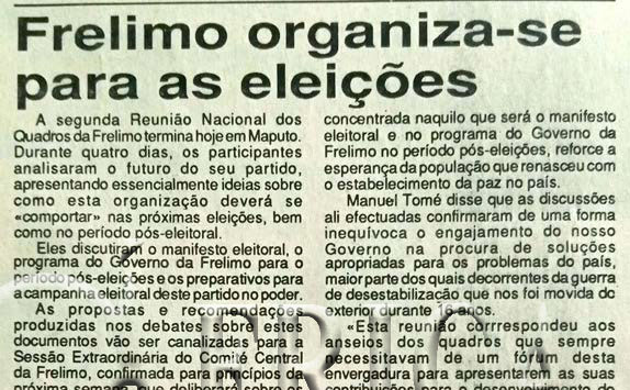 Frelimo organiza-se para as eleições – 03 de Junho de 1994