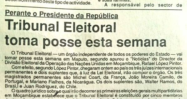 Perante o Presidente da República: Tribunal Eleitoral toma posse esta semana – 06 de Junho de 1994