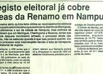 Registo eleitoral já cobre áreas da Renamo em Nampula – 11 de Junho de 1994