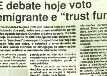 Comissão Nacional de Eleições debate hoje voto do emigrante e “trust fund” – 17 de Junho de 1994