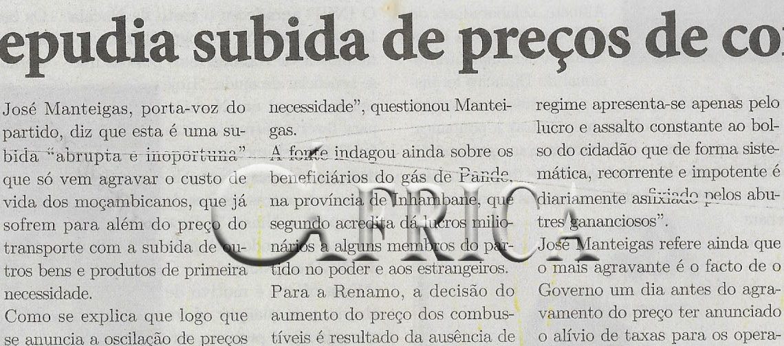 Renamo repudia subida de preços de combustível – 29 de Março de 2022