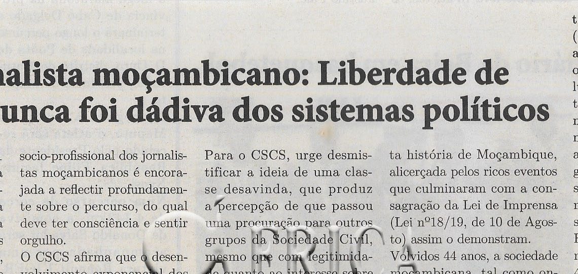 Segundo Conselho Superior de Comunicação Social: Dia do Jornalista moçambicano: Liberdade de imprensa nunca foi dádiva dos sistemas políticos – 12 de Abril de 2022