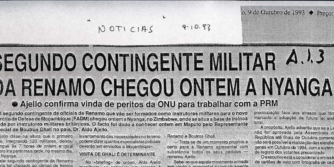 Segundo contingente militar da Renamo chegou ontem a Nyanga – 09 de Outubro de 1993