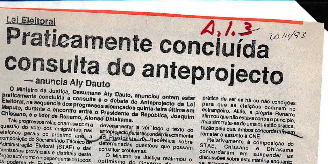 Lei Eleitoral: Praticamente concluída consulta do anteprojecto – 20 de Novembro de 1993
