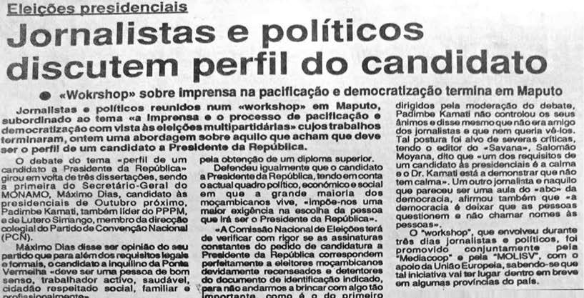 Eleições presidenciais: Jornalistas e políticos discutem perfil do candidato – 23 de Junho de 1994