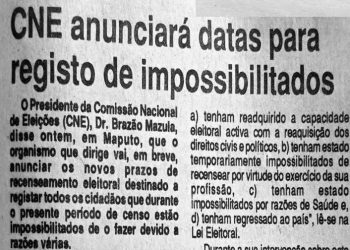 CNE anunciará datas para registo de impossibilitados – 24 de Junho de 1994