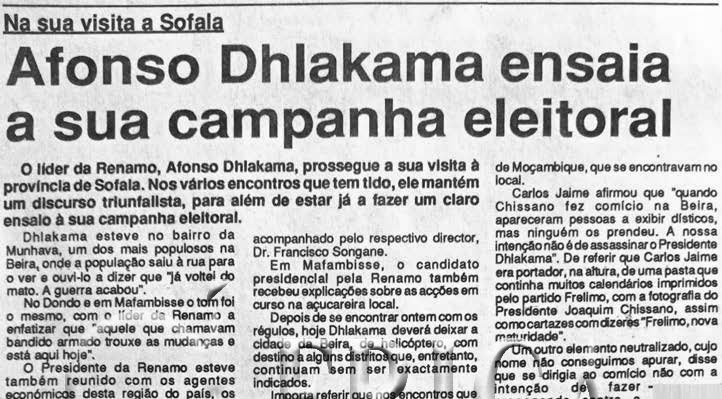 Na sua visita a Sofala: Afonso Dhlakama ensaia a sua campanha eleitoral – 24 de Junho de 1994