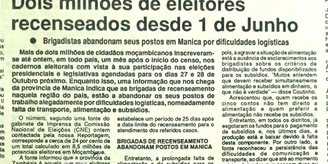 Dois milhões de eleitores recenseados desde 1 de Junho – 02 de Julho de 1994