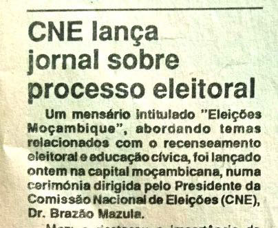 Comissão Nacional de Eleições (CNE) lança jornal sobre processo eleitoral – 12 de Julho de 1994