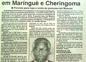 Censo eleitoral arranca em Marínguè e Cheringoma – 13 de Julho de 1994