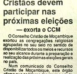 Cristãos devem participar nas próximas eleições – 16 de Julho de 1994