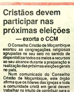 Cristãos devem participar nas próximas eleições – 16 de Julho de 1994