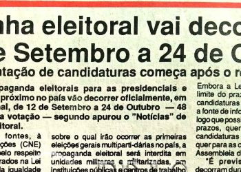Campanha eleitoral vai decorrer de 12 de Setembro a 24 de Outubro – 30 de Julho de 1994