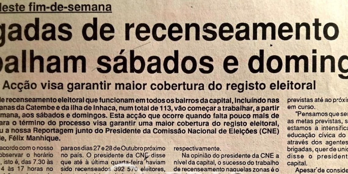 A partir deste fim-de-semana: Brigadas de recenseamento trabalham sábados e domingos – 06 de Agosto de 1994