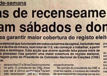 A partir deste fim-de-semana: Brigadas de recenseamento trabalham sábados e domingos – 06 de Agosto de 1994