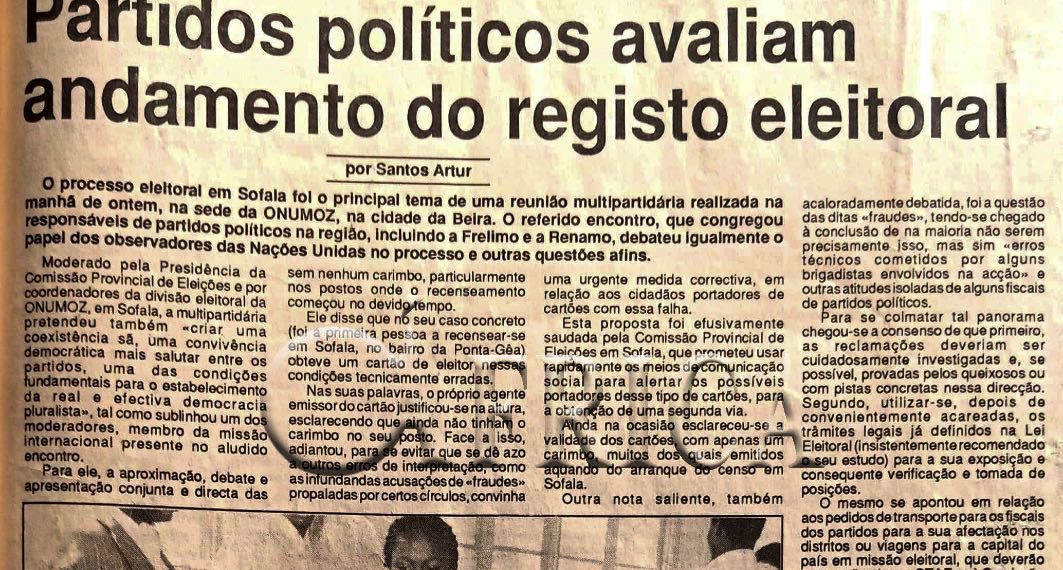 Sofala: Partidos políticos avaliam andamento do registo eleitoral – 10 de Agosto de 1994