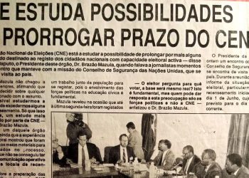 CNE estuda possibilidades de prorrogar prazo do censo – 10 de Agosto de 1994