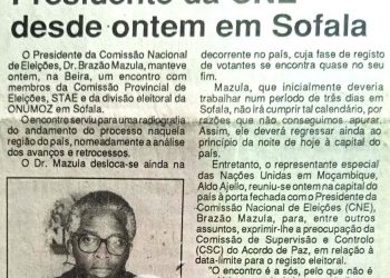 Presidente da CNE desde ontem em Sofala – 18 de Agosto de 1994