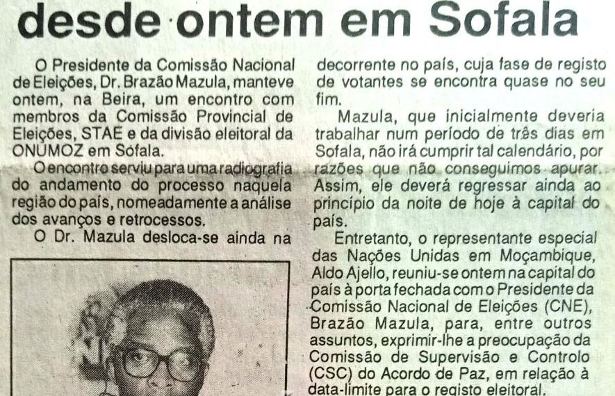 Presidente da CNE desde ontem em Sofala – 18 de Agosto de 1994