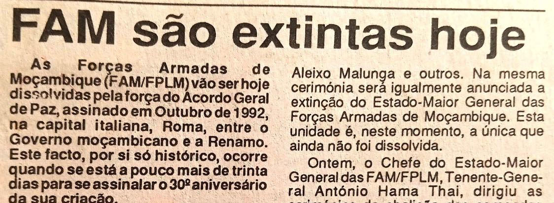 Forças Armadas de Moçambique são extintas hoje – 16 de Agosto de 1994
