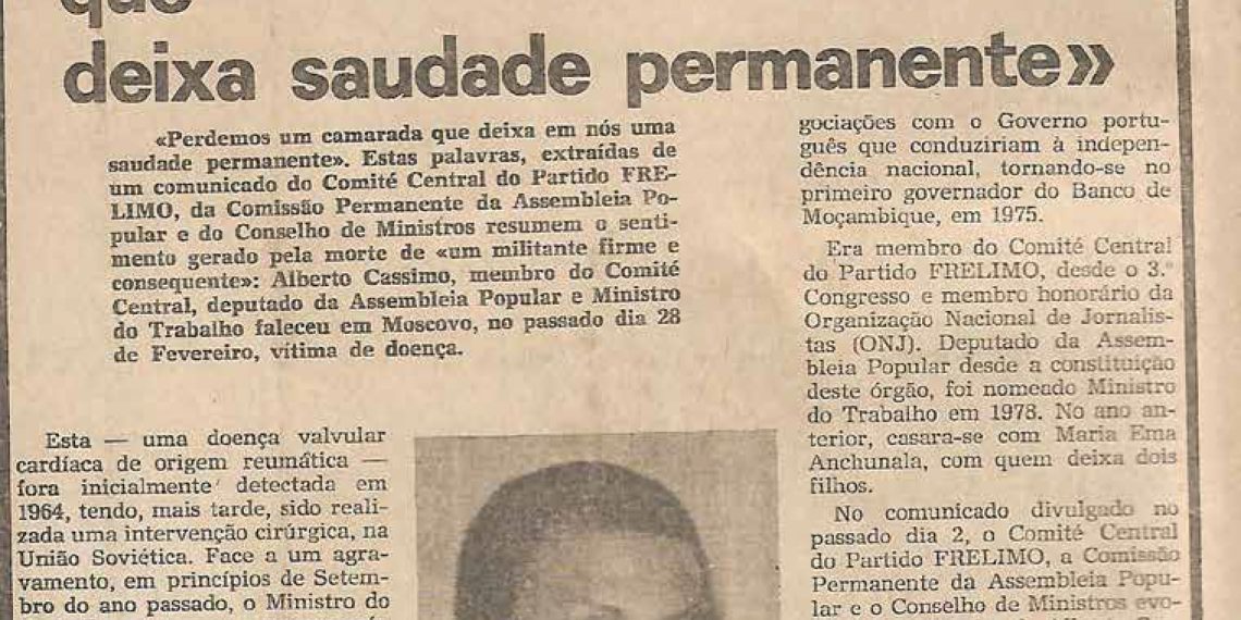 Morte de Alberto Casssimo: “Perdemos um camarada que deixa saudade permanente” – 08 de Março de 1981