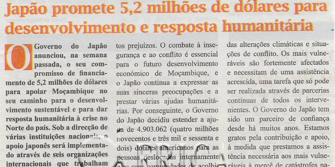 Japão promete 5,2 milhões de dólares para desenvolvimento e resposta humanitária – 10 de Março de 2022