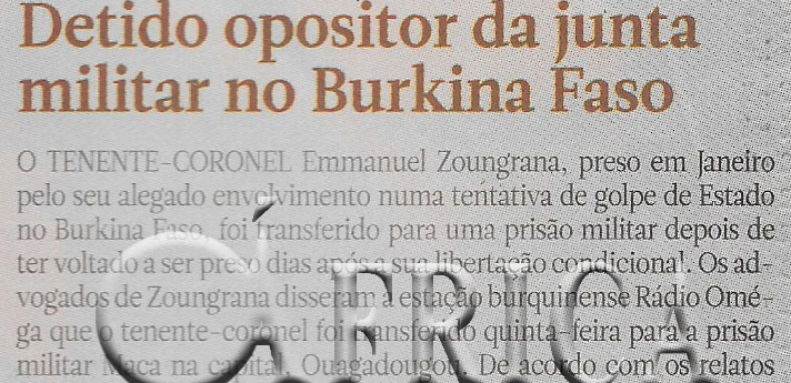 Preso opositor da junta militar no Burkina Faso – 31 de Dezembro de 2022