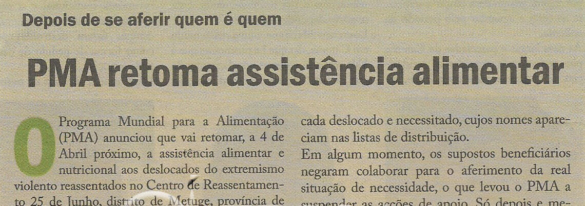 Depois de se referir quem é quem: PMA retoma assistência alimentar – 01 de Abril de 2022