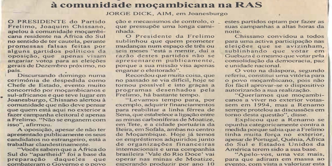 Cuidado com falsas promessas (Eleições Gerais) – Joaquim Chissano – 16 de Novembro de 2004