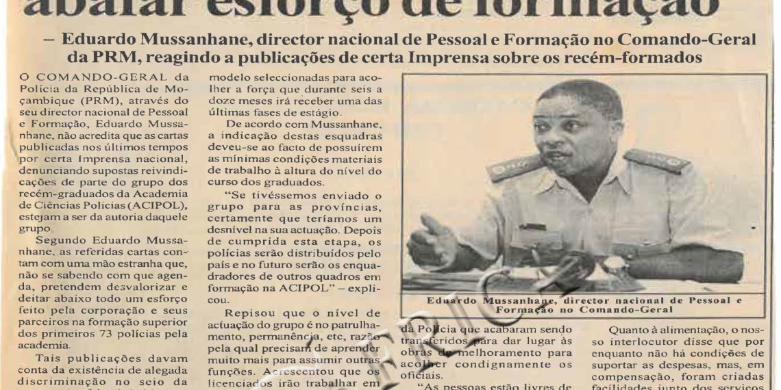 Do grupo de 73 licenciados da Academia de Ciências Policiais (ACIPOL): Cartas reivindicativas visam abafar esforço de formação – 28 de Outubro de 2004