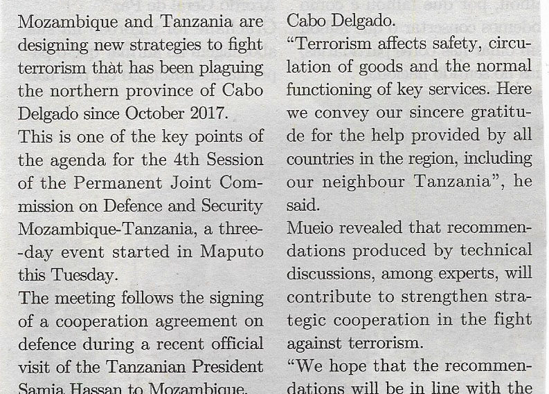Mozambique and Tanzania designing new strategies against terrorism – 04 de Outubro de 2022 (Magazine Independente)