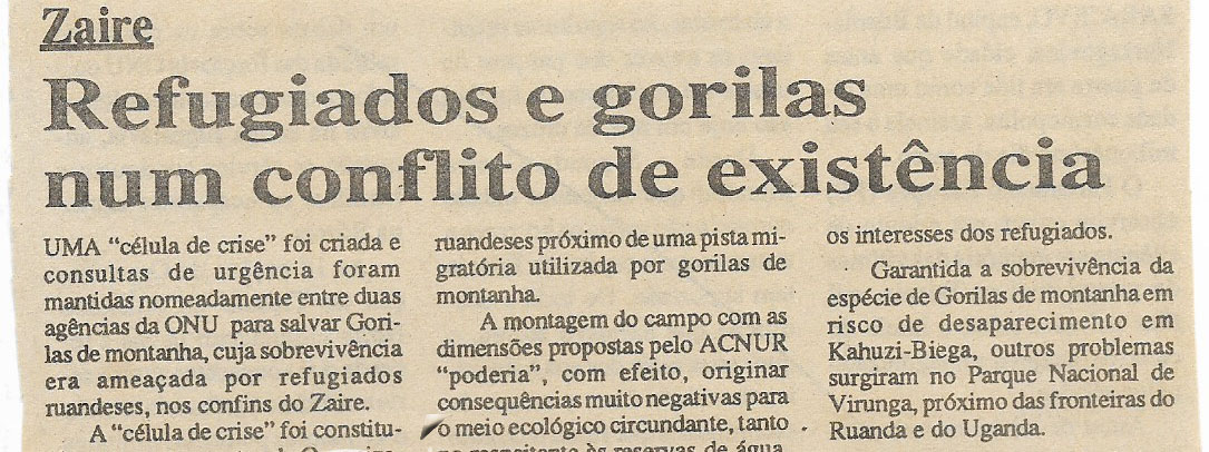 Zaire: Refugiados e gorilas num conflito de existência – 15 de Dezembro de 1994 (Jornal Notícias)