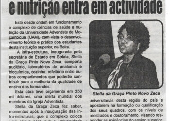 Universidade Adventista de Moçambique na Beira: Complexo de ciências de saúde e nutrição entra em actividade – 27 de Outubro de 2022 (Diário de Moçambique)