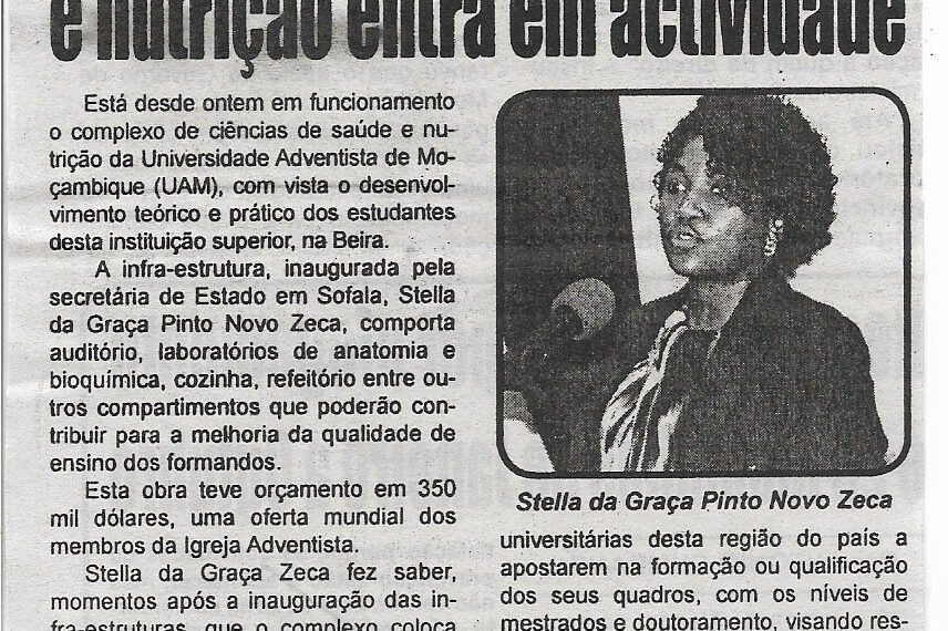 Universidade Adventista de Moçambique na Beira: Complexo de ciências de saúde e nutrição entra em actividade – 27 de Outubro de 2022 (Diário de Moçambique)