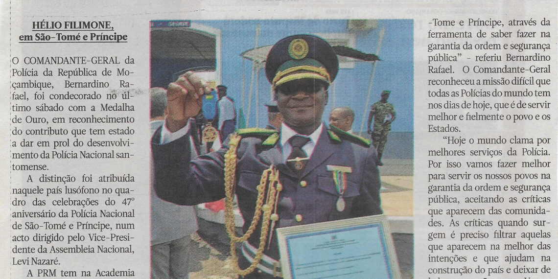 Bernardino Rafael: condecorado em São-Tomé – 29 de Agosto de 2022 (Jornal Notícias)