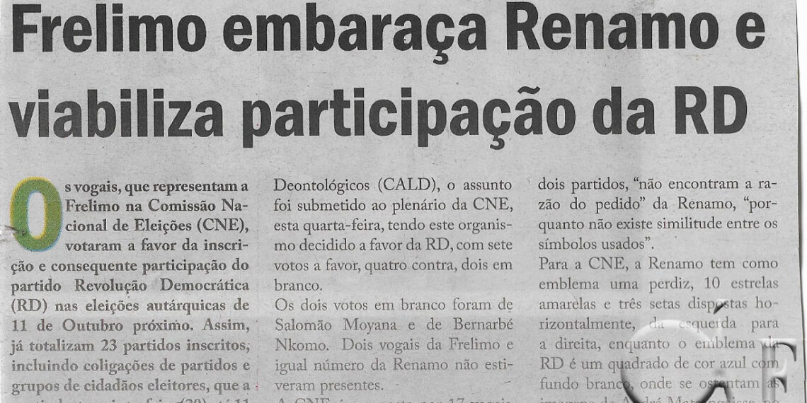 Eleições autárquicas: Frelimo embaraça Renamo e viabiliza participação da RD – 21 de Julho de 2023 (Savana)