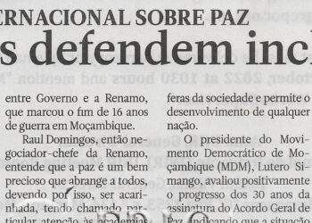 Simpósio internacional sobre paz: Políticos defendem inclusão – 29 de Setembro de 2022 (Jornal Notícias)