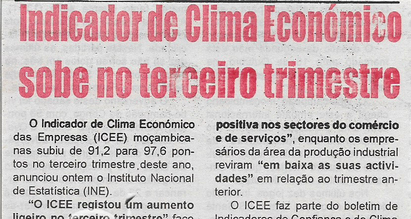 Indicador de Clima Económico sobe no terceiro trimestre – 06 de Outubro de 2022 (Diário de Moçambique)