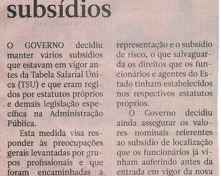 Tabela Salarial Única: Alterado decreto para salvaguardar subsídios – 17 de Novembro de 2022 (Jornal Notícias)
