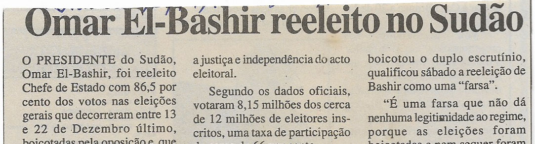 Omar El-Bashir reeleito no Sudão – 01 de Janeiro de 2001 (Jornal Notícias)