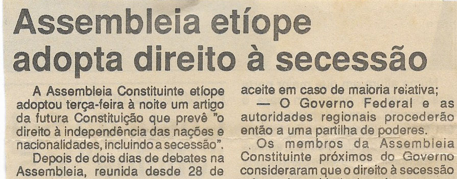 Assembleia etíope adopta direito à secessão – 24 de Novembro de 1994 (Jornal Notícias)