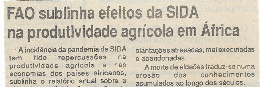 FAO sublinha efeitos da SIDA na produtividade agrícola em África – 17 de Novembro de 1994 (Jornal Notícias)