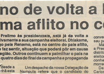 Chissano de volta a Maputo Dhlakama aflito no centro – 20 de Outubro de 1994 (Jornal Notícias)