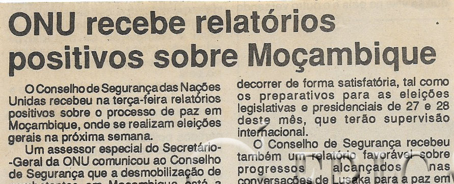 ONU recebe relatórios positivos sobre Moçambique – 20 de Outubto de 1997 (Jornal Notícias)