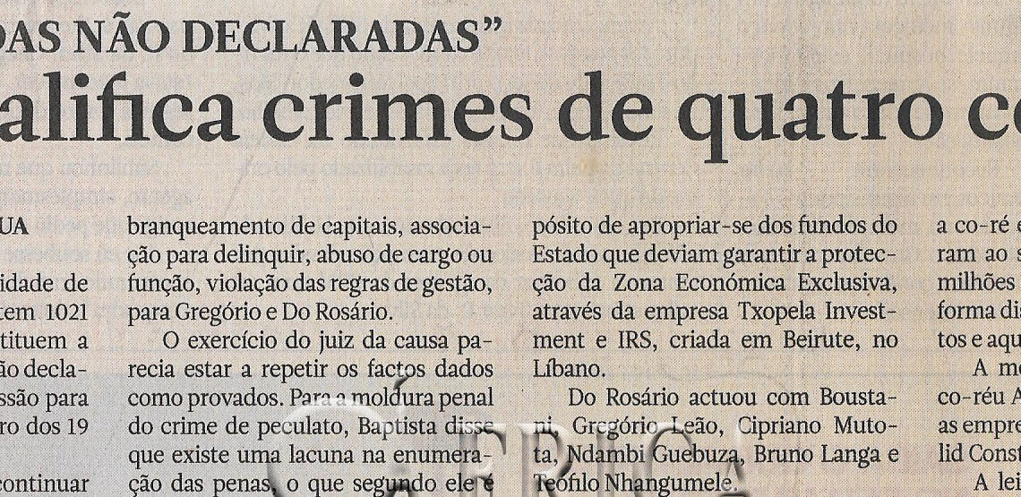 Caso “Dívidas não declaradas”: Juiz qualifica crimes de quatro co-réus – 06 de Dezembro de 2022 (Notícias)