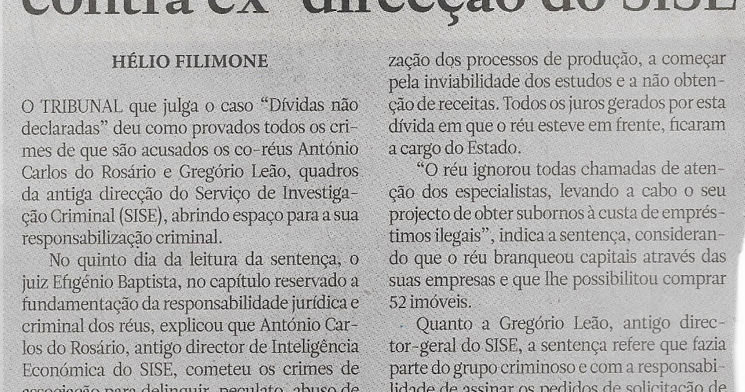 Caso “Dívidas não declaradas”: Provados todos os crimes contra ex-direcção do SISE – 06 de Dezembro de 2022 (Notícias)