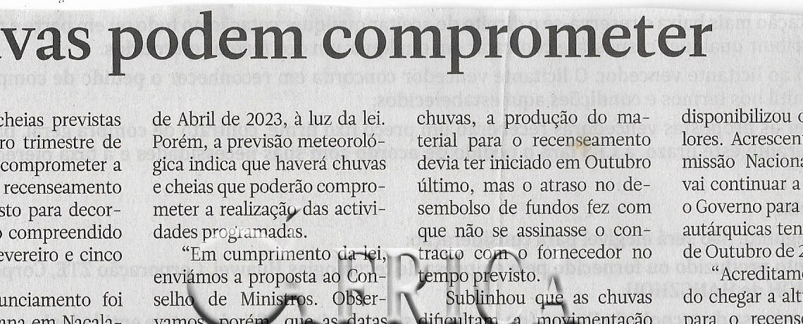 Chuvas podem comprometer – 10 de Dezembro de 2022 (Jornal Notícias)