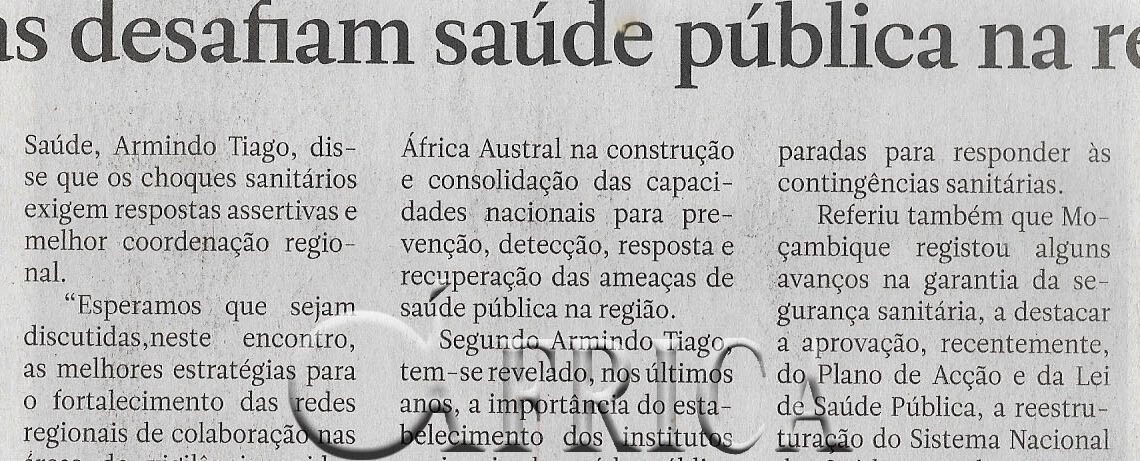 Epidemias desafiam saúde pública na região – 06 de Dezembro de 2022 (Jornal Notícias)