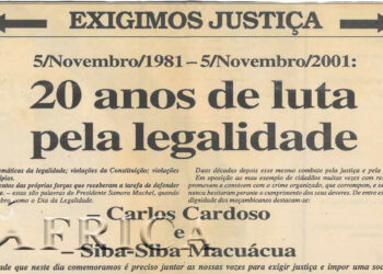 20 anos de luta pela legalidade: Exigimos Justiça – Carlos Cardoso e Siba-Siba Macuácua – 05 de Novembro de 2001 (Notícias)